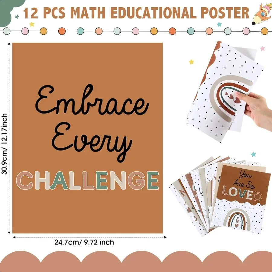 Nezyo 12 قطعة بوهو رسمت النقاط الفصول الدراسية الملصقات منقطة قوس قزح ملهمة جدار الفن التعليمية ملصق للفتيات بوهو Cl