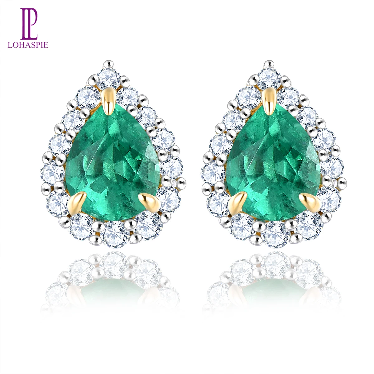 

Lohaspie Customized Natural Real Emerald Stud Earring Genuine Diamond 14K Yellow Gold Earring 0.66 Carats Precious Gemstone