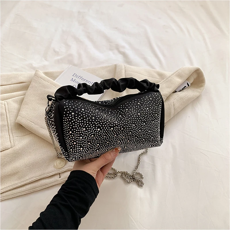 Bolso de mano de diamantes de diseñador de lujo para mujer, bolsos cruzados de gran capacidad con diamantes de imitación suaves, bolsos de hombro