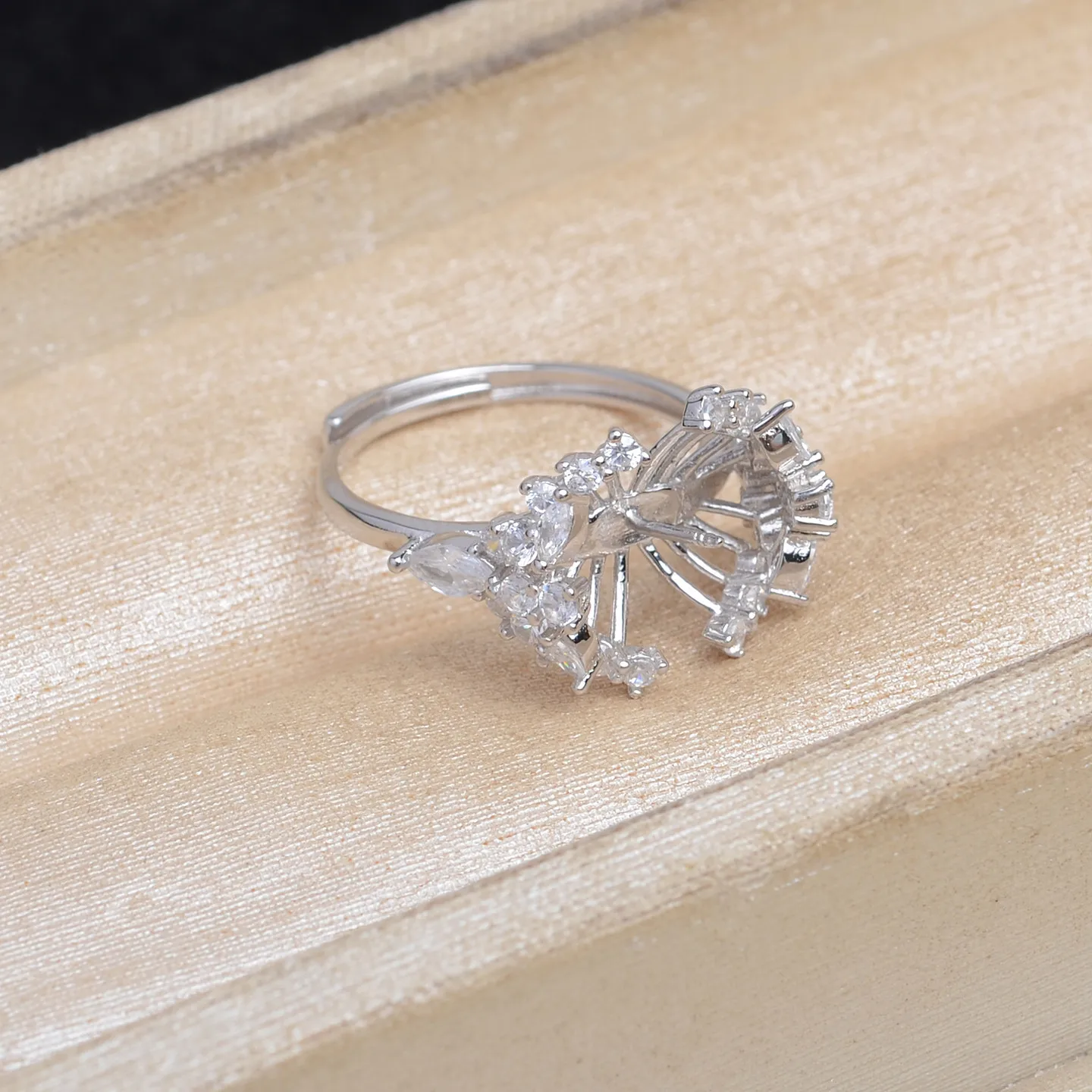 S925 Sterling Silver Adjustable Finger Ring Mountings Base Setting Findings Jewelry Components for 11-12mm Pearls 3pcs/lot