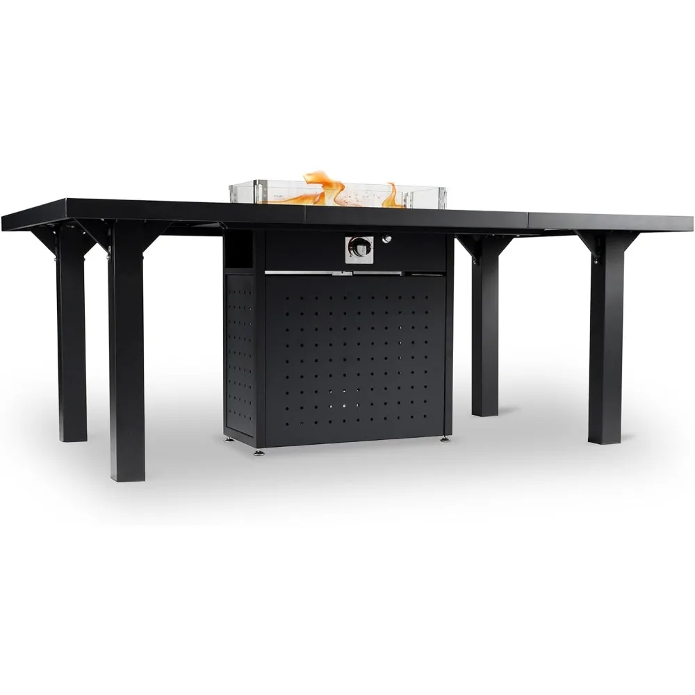 

Outdoor Rectangular Dining Fire Table -Propane Gas Fire Pit Table , Stainless Steel Burner and Integrated Tank Storage