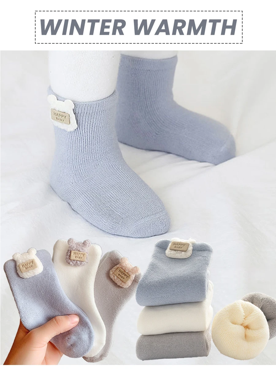 3Pairs 0-5Years Toddlers Spring Autumn Newborn Terry Sock Moisture Wicking And Breathable Dressed To The Nines Fashion Of Animal