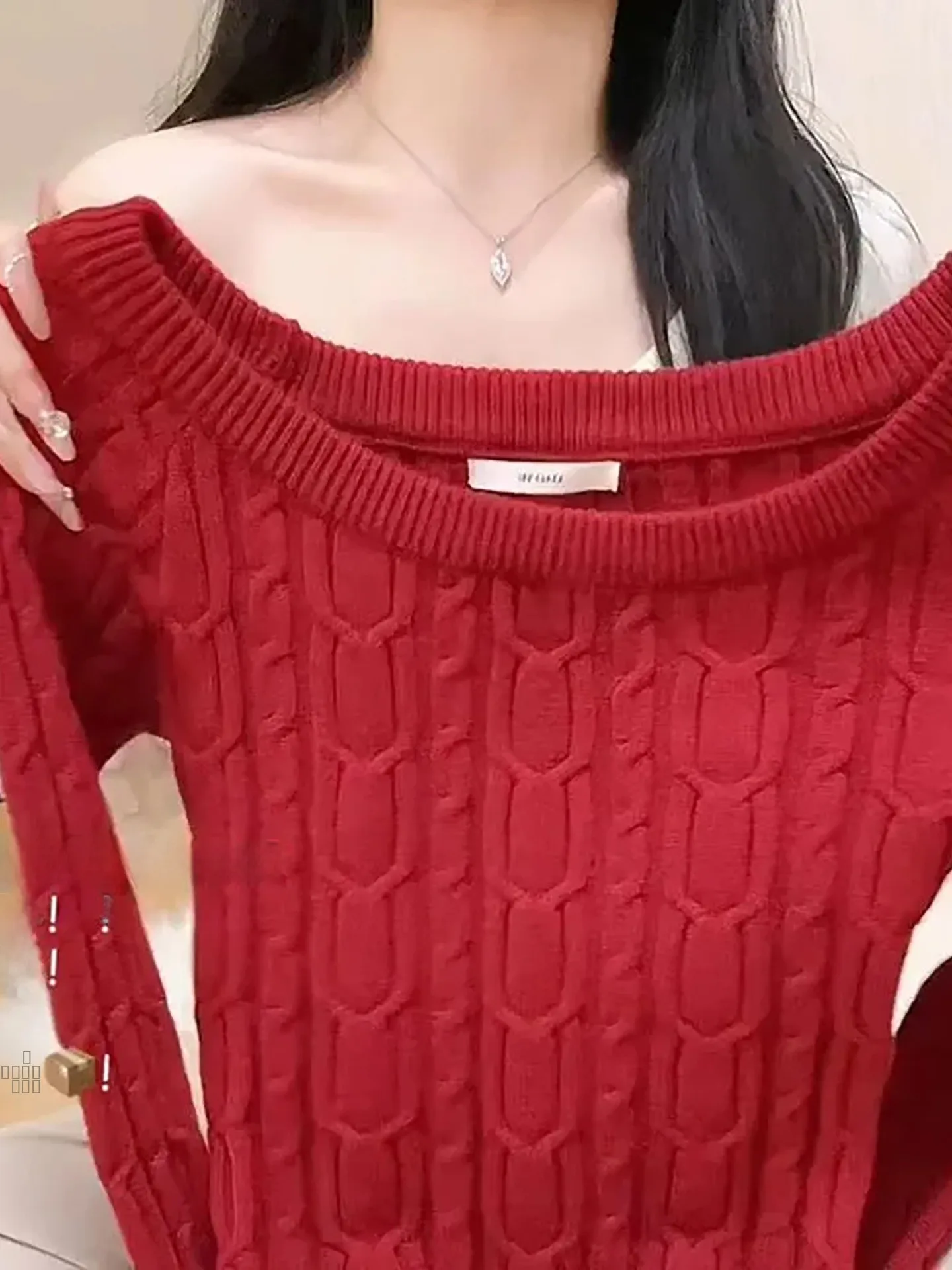 Suéter Rojo de Punto para Mujer, Estilo Coreano de Moda, Estilo Universitario, Hoado, Suave, Color Puro, para Año Nuevo