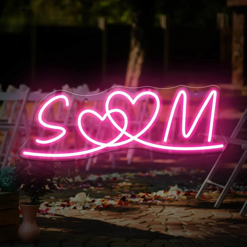 Name/Text Neon Sign Light - LED Heart Wall Hanging with USB Power & Switch Control, Adjustable Brightness Neon Light