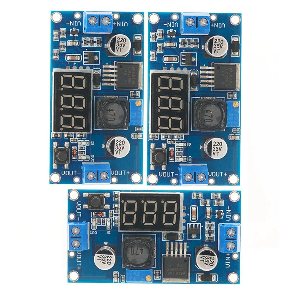 3Pcs LM2596 DC-DC Voltage Adjustable Step-Down Converter Voltage Regulator LED Display Voltmeter 4.0-40V to 1.25-37V