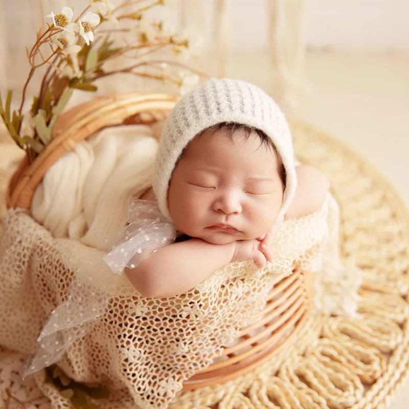 2023newborn lovely pattern handknit bonnet for baby photography props,mohair cap for newborn photo shoot