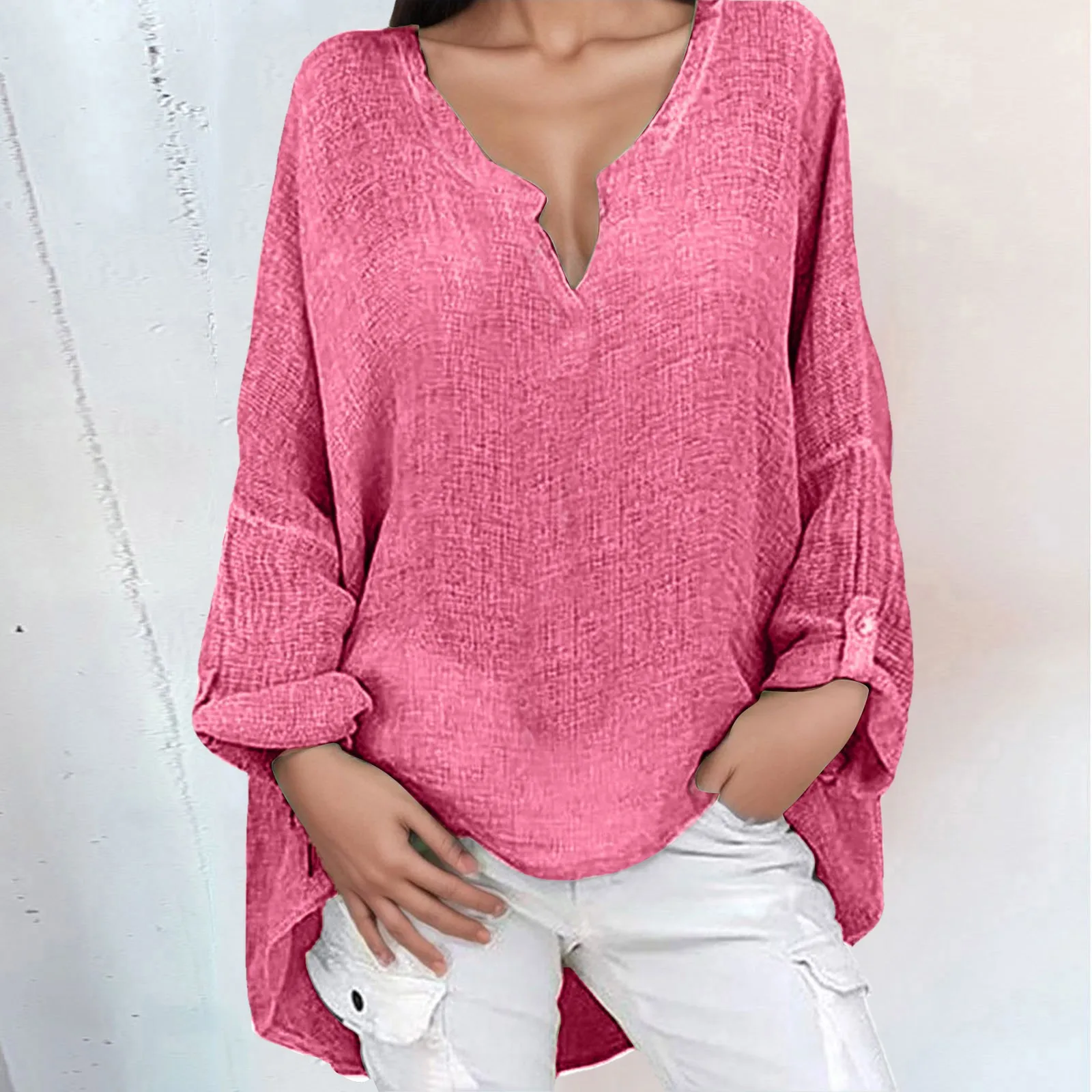 Summer Loose Linen Blouse Woman Long Sleeve Boho Tops Shirts Solid Color Vintage Bohemian Clothes Summer Casual Ladies Pullover