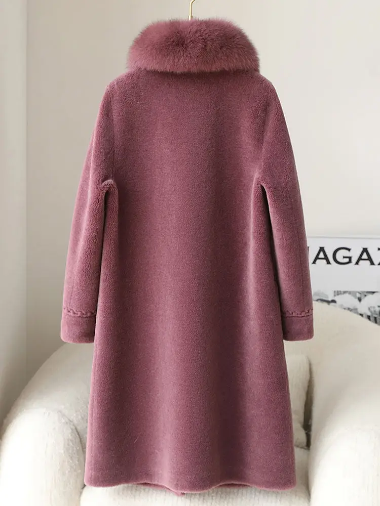 New granular sheepskin cut coat for women, fox fur collar, middle-aged and elderly mothers, fur and lamb fur integrated coat