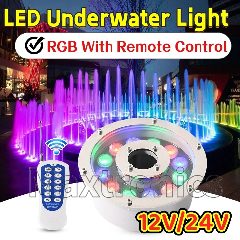RGB With Remote Control 6/9/12/18/24W IP68 LED Underwater Light Waterproof Swimming Pool Garden Fountain Pool Lighting 12V/24V