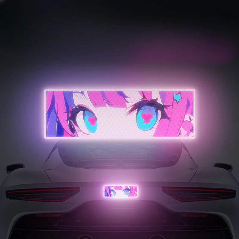 1PC Reflective JDM Girl Eyes Night Safety Warning Car Stickers Waterproof Vinyl Decals Auto Window Trunk Vehicle Decoration