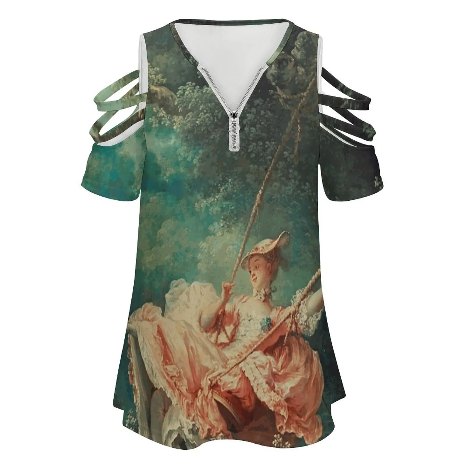 The Swing Painting-Jean-Honoré Fragonard New Fashion Zip Off Shoulder Top Short-Sleeve Women Shirt Swing Jean Honore Fragonard