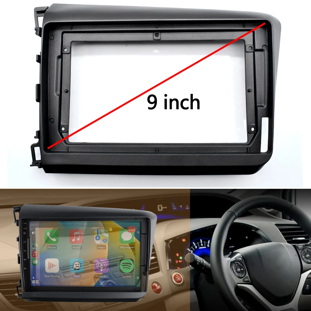 9 Inch Car radio Fascia Frame For Honda Civic 2012-2015 Multimedia Player 2din Stereo GPS DVD Head Unit Panel Trim kit LHD