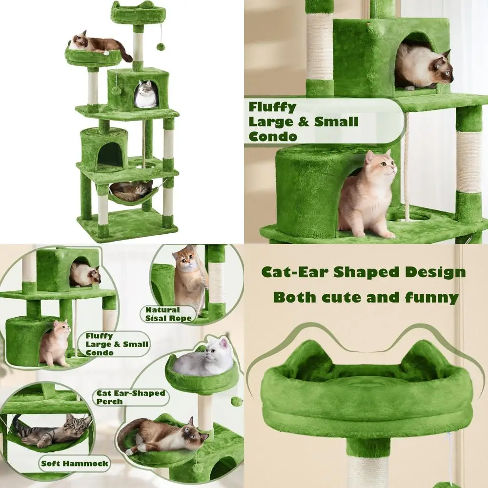 

Кошачья башня высотой 62,5 дюйма с несколькими уровнями, гамаком и когтеточками для котят - большой игровой домик для домашних животных для кошек