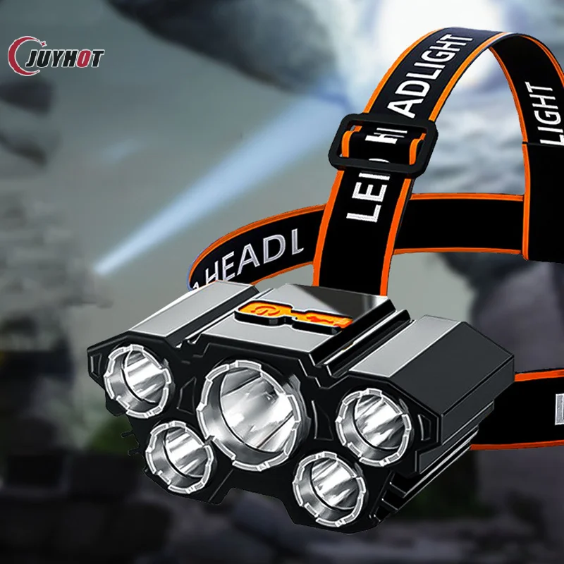 5 LED Strong Light Headlight Charging Super Bright Head-mounted Outdoor Portable Lighting Waterproof Fishing Head Lamp