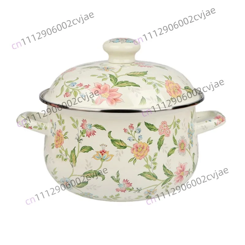 20cm/22cm/24cm Enamel Saucepan Kitchenware Cookware Thickened Double Ears with Lid Household