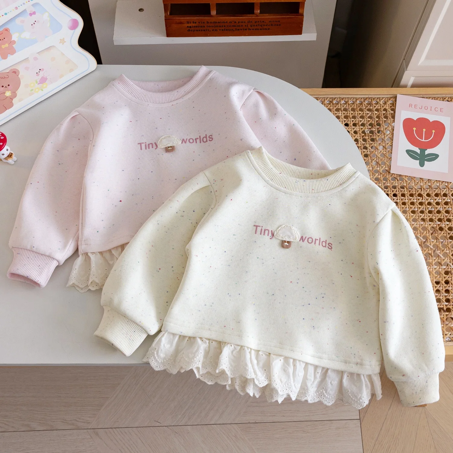 Hoodie Western Style Childrens Personality Trend Korean Version Three Dimensional Mushroom Letter Lace Top