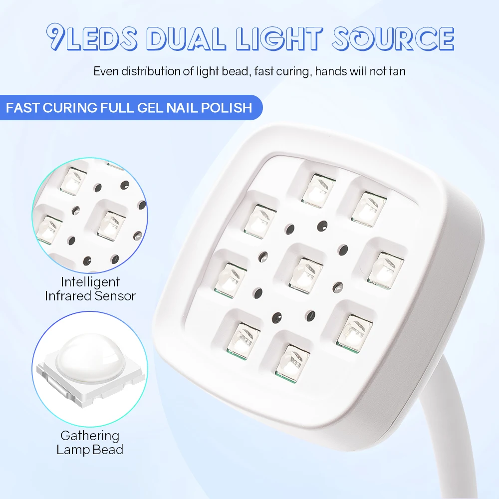 LED-nageldroger met 9 blauwe LED's, oplaadbare USB, batterij van 1500 mAh, formaldehydevrij, 360 °   Verstelbaar voor manicure en pedicure