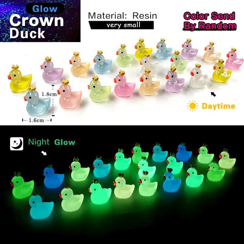 10/30/50Pcs New Glow Luminous Sunglasses Yellow Crown Duck Figurine Model Home Decor Fairy Garden Decoration Accessories Modern