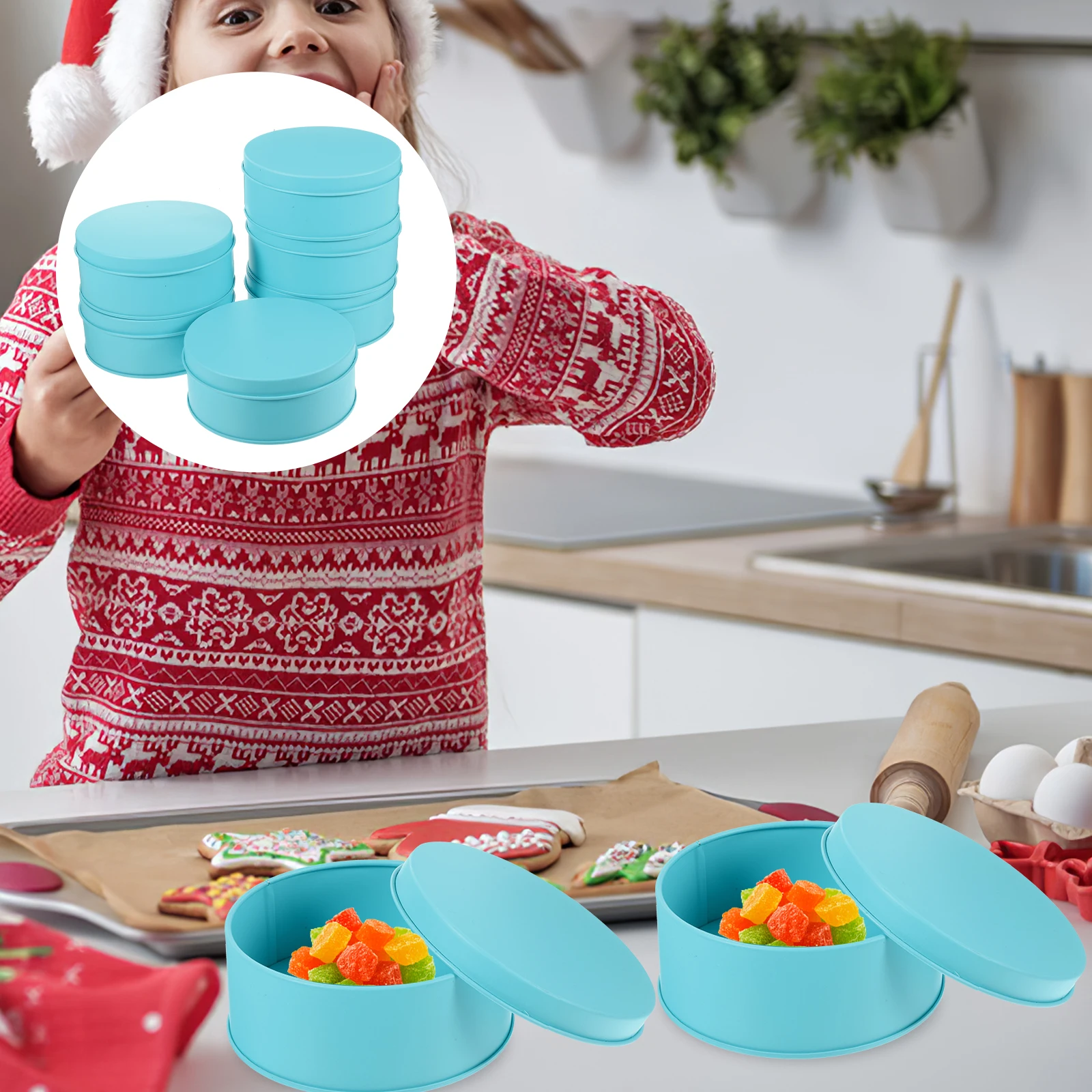 

6pcs Gift Packaging Storage Box Round Tinplate Cookie Candy Container Biscuit Jar For Snacks Keys Coins Organizer Decor