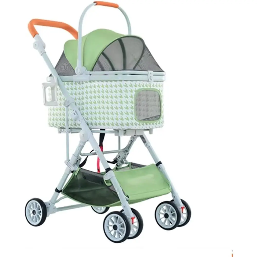 

Компактная 4-колесная коляска для собак и кошек со съемной переноской, без молнии (зеленая)