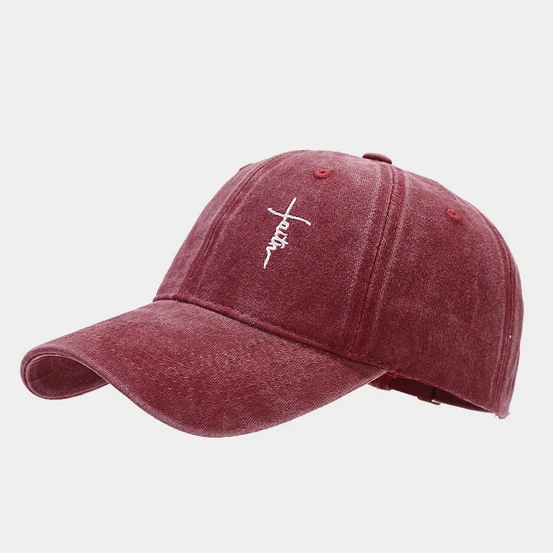 Vintage washed vintage unisex faith cross embroidered baseball cap - soft, breathable, adjustable dad cap, hip-hop style, suitab