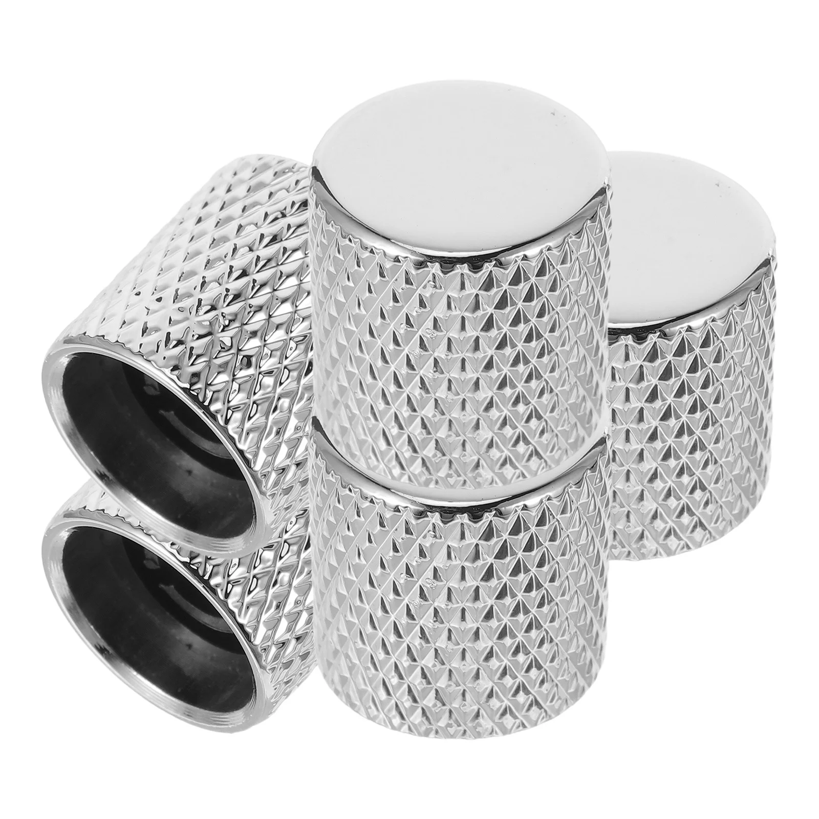 

5pcs Metal Guitar Knobs Volume Tone Control Flat Top Replacement Parts Compatible With Electric Bass Sturdy Round Black Control