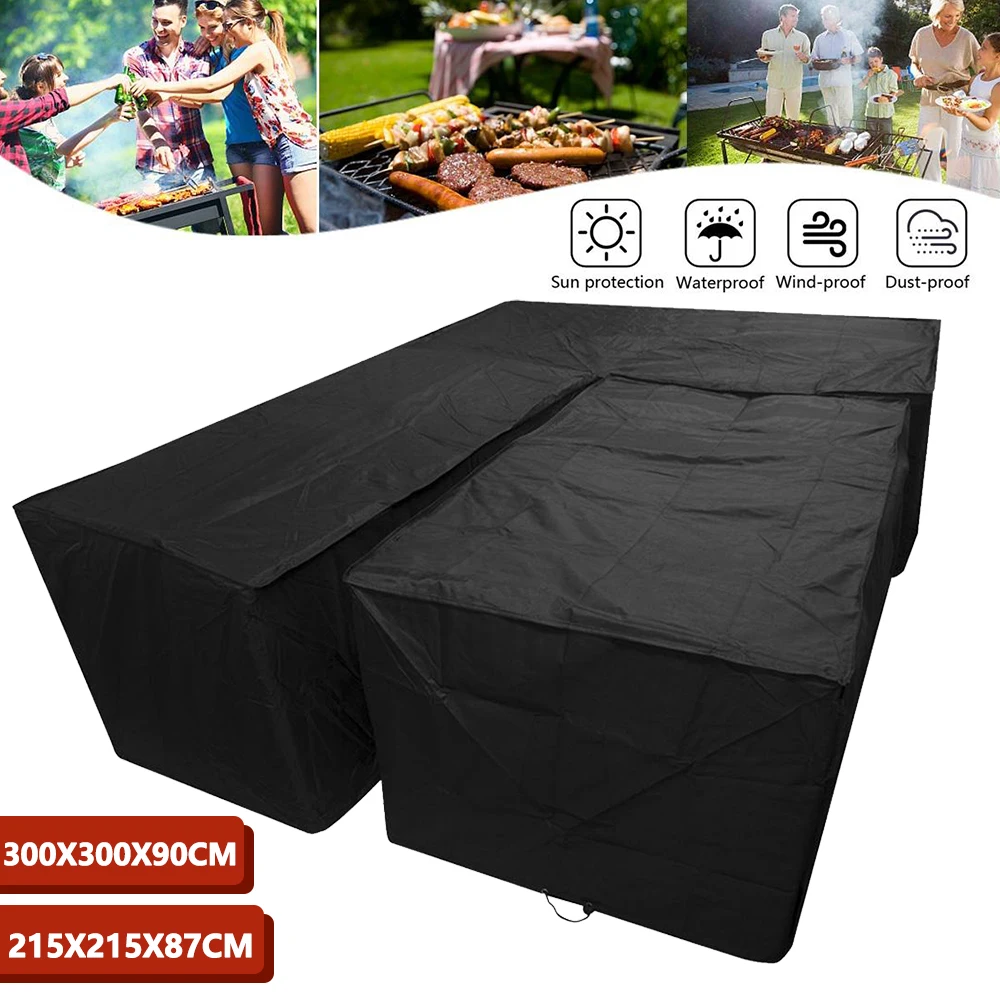 Black Outdoor Furniture Covers Waterproof Rain Snow Dust Wind-Proof Anti-UV Polyester Fiber Garden Lawn Patio Furniture Covers