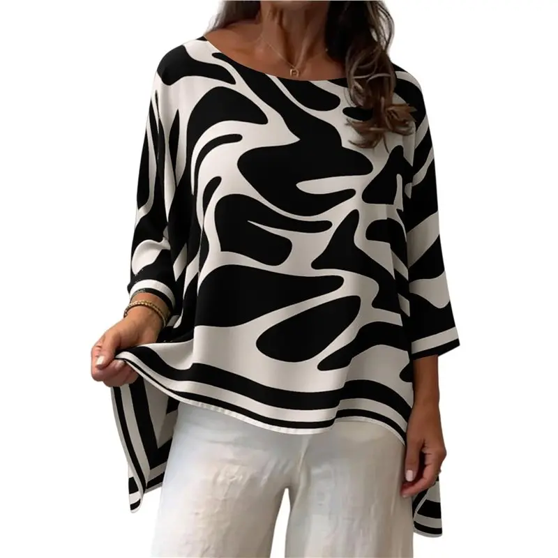 NEW-Oversized Batwing Shirts For Women Graphic Crew Neck Loose Business Casual Tops Dressy Blouses