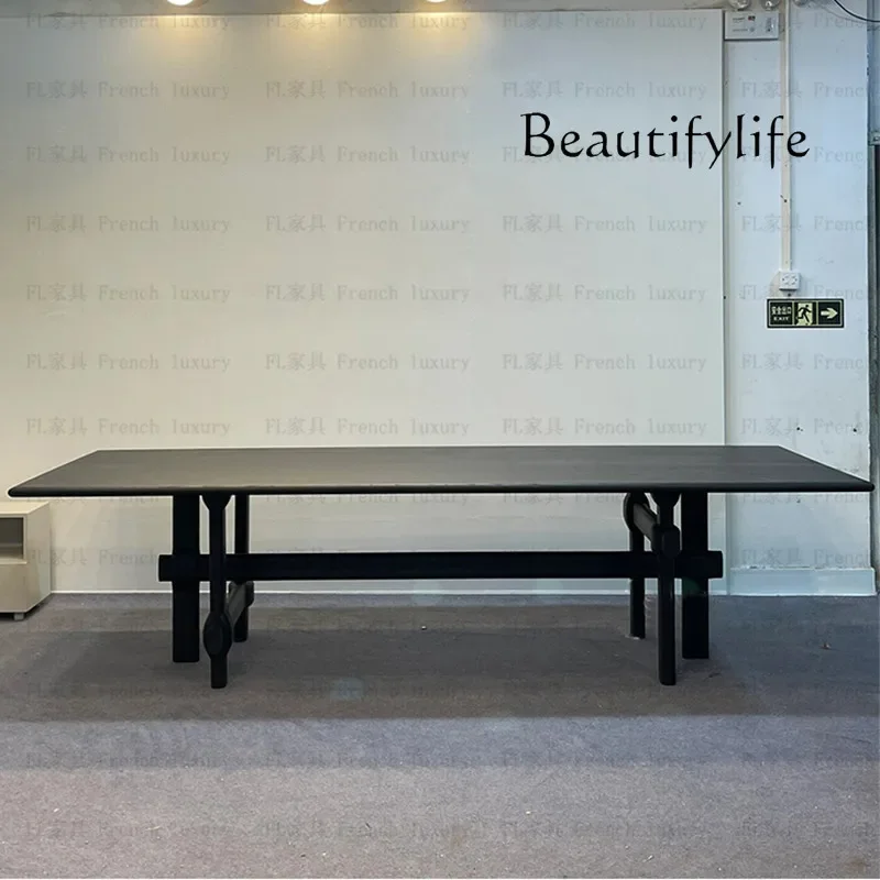 X36 Medieval Designer Creative Art Solid Wood Dining Table Rectangular Retro Wabi Black Home Dining Table