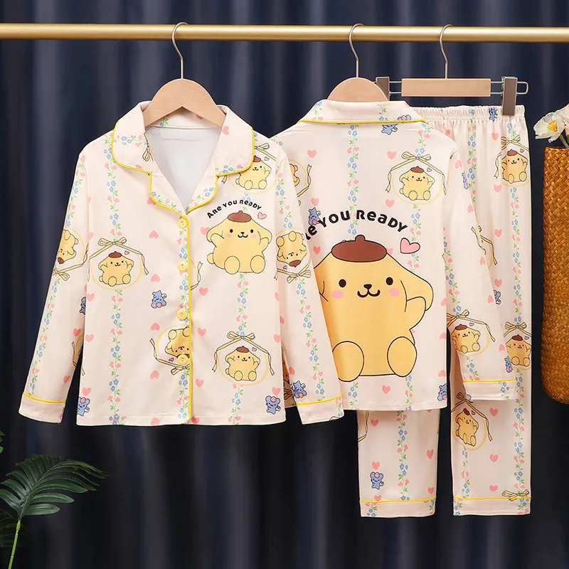 Kawaii My Melody Anime Children Pajamas Kuromi Pochacco Pompompurin Autumn Cardigan Lapel Set Cartoon Long-Sleeved Clothes Gifts