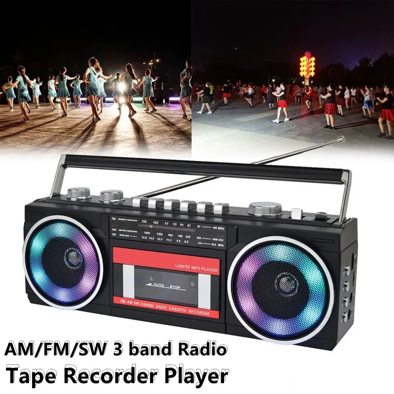 Retro Portable Cassette Tape Radio Boombox USB AM FM SW Multiband Recorder U Disk Tape Inter-Recording Mp3 Audio Cassette Player