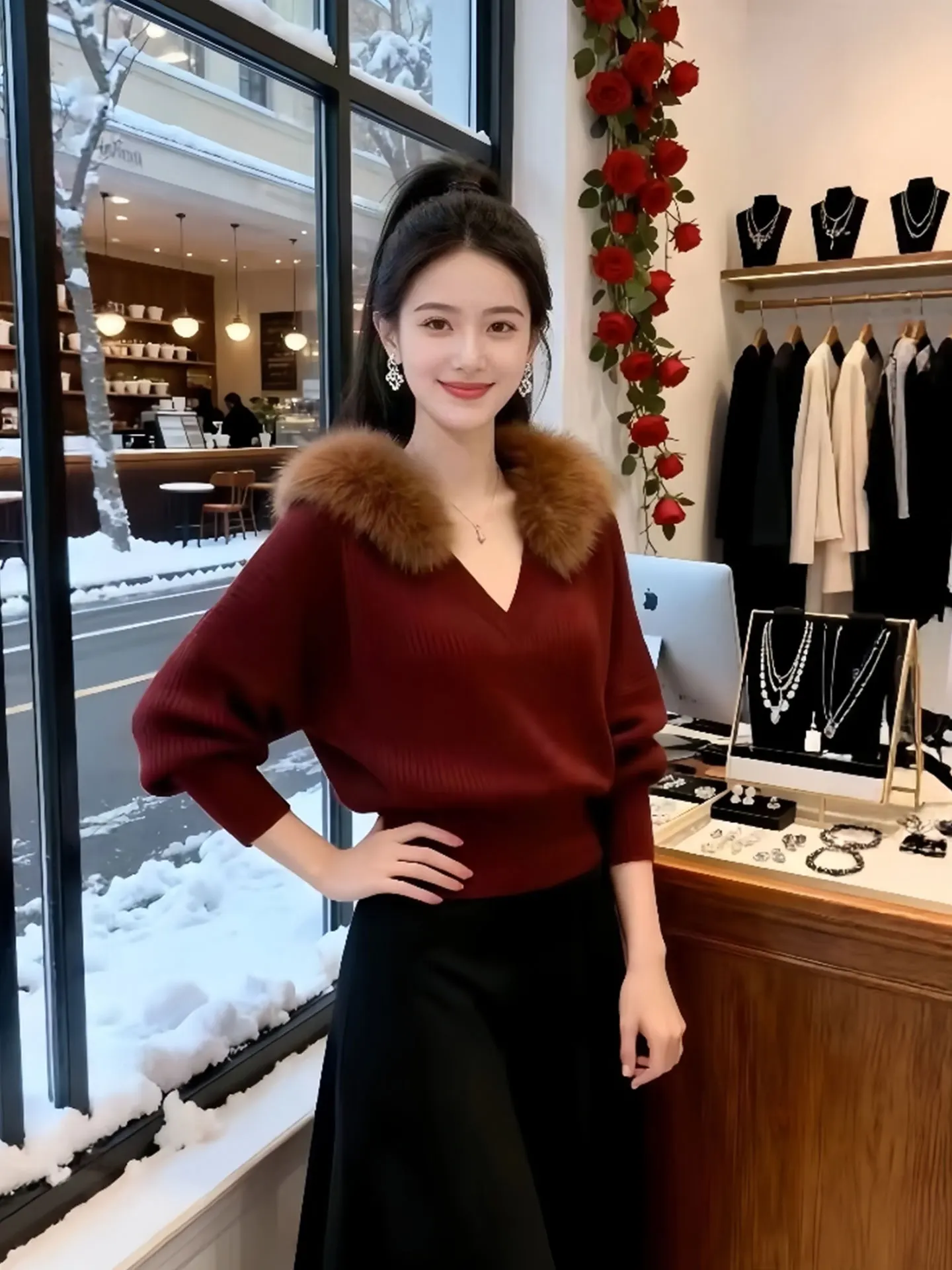 Ele V-Ne Maglieria lunga Sve Confortevole e morbida Camere Inverno Nuovo Sle Commute Sle Stand Fit Top lavorato a maglia