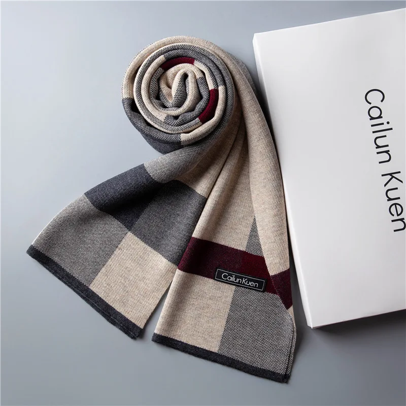 Fashion Classic Business Scarf Men Wool Scarf Soft Warm Thermal Muffler Casual Cashmere Knitted Shawl Male Autumn Winter No Box