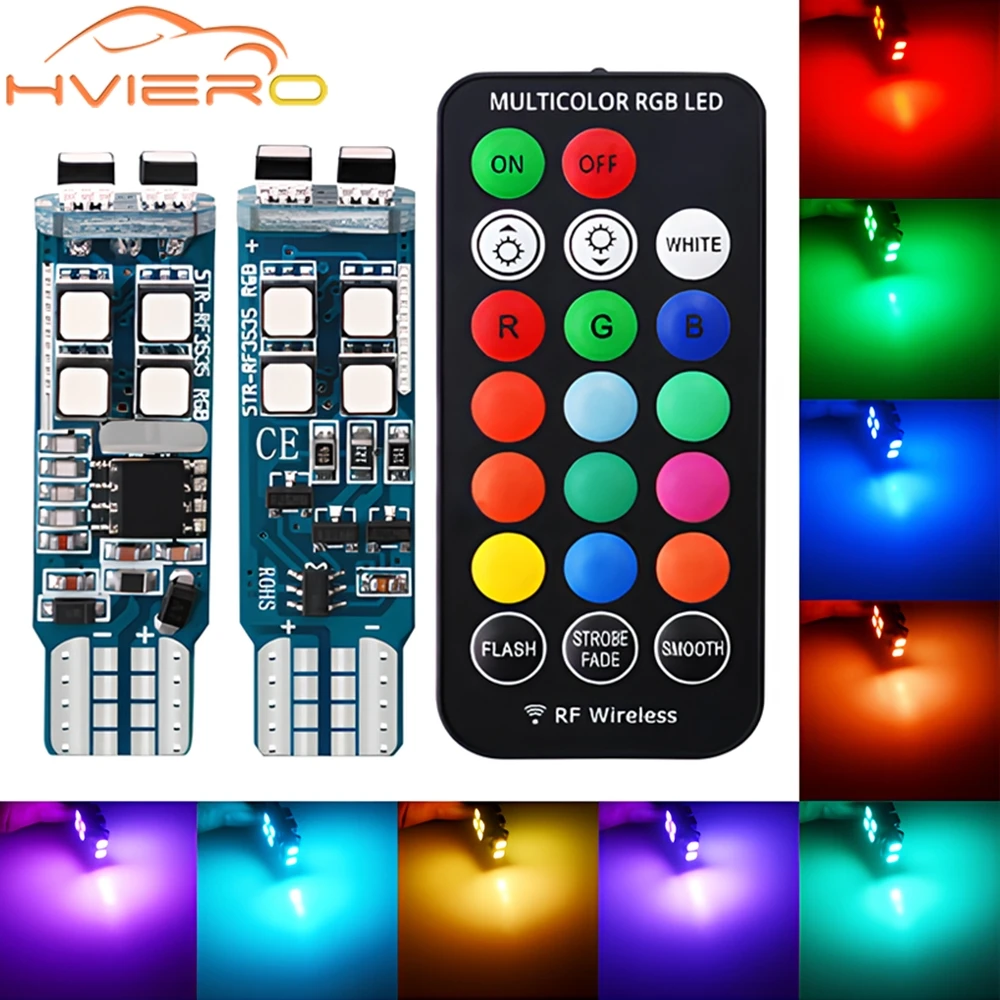 Car Decorative Clearance Light License Plate Signal Lamp RGB Led T10 W5W Remote Control DC 12V LED 194 168 Dome Reading Lighting