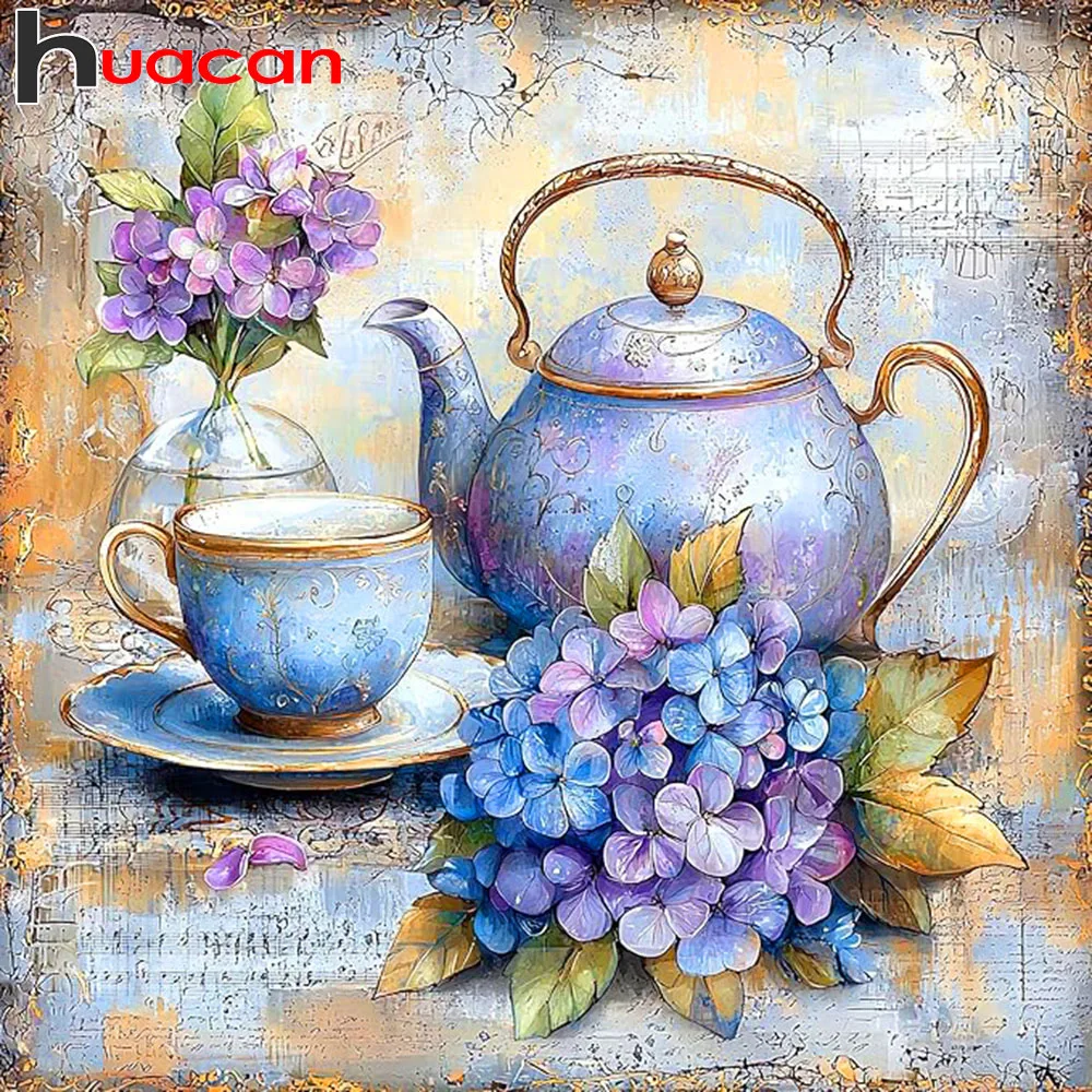Huacan Vollquadrat Rundes Diamantgemälde Blume Teetasse Diamant Stickerei Komplettset Handgemachtes Geschenk