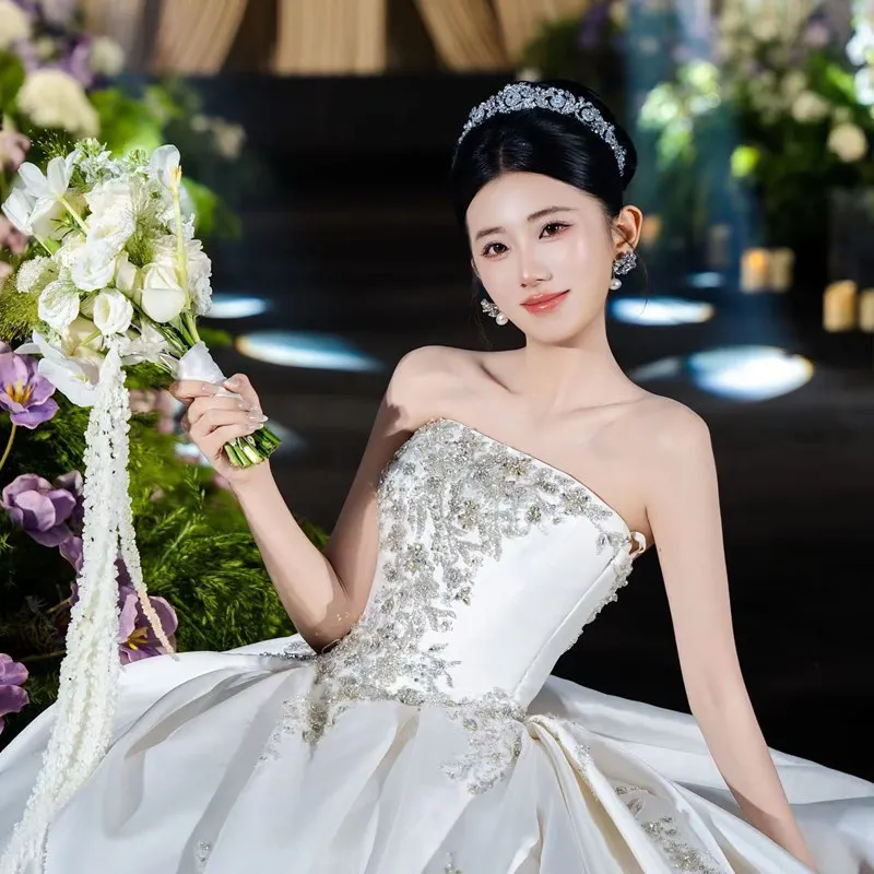 Customized ST1-16961TE Bridal Light Luxury Zircon Water Diamond Wedding Crown and Makeup Headwear Wedding Matching Headcrown