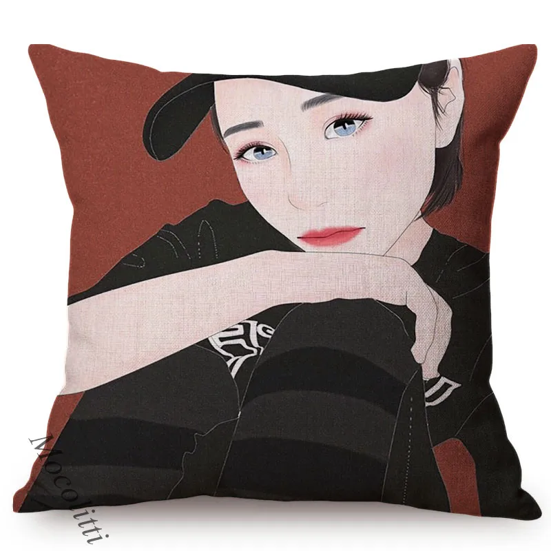 Colorful Pastel Hand-Painted Charming Girl Room Bed Cushion Cover Fashion Woman Home Decor Sofa Waist Throw Pillow Case cojines