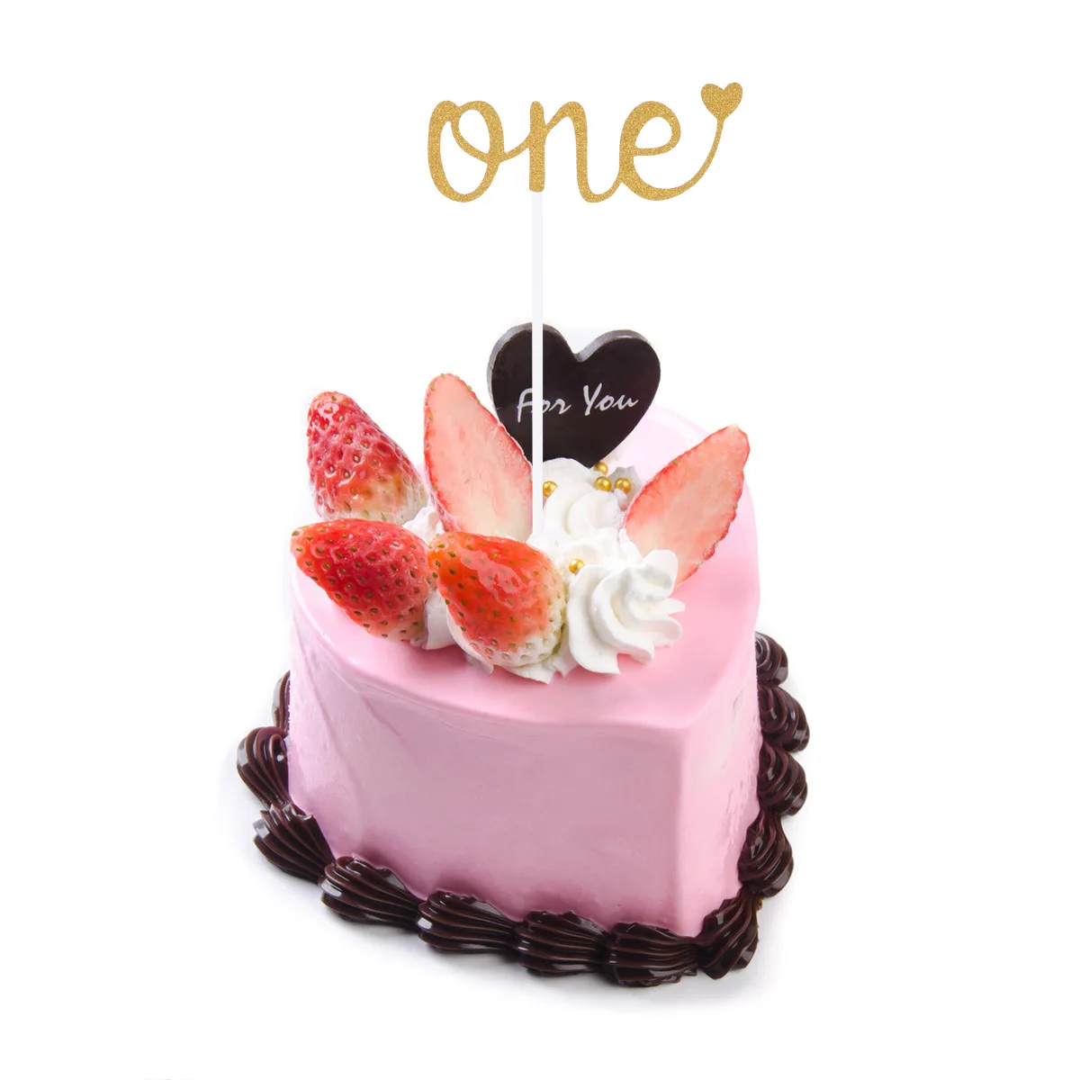 

5 Pcs Cake Insert Cupcake Picks Love Heart Toppers Glitter One Shaped Bamboo Stick Birthday