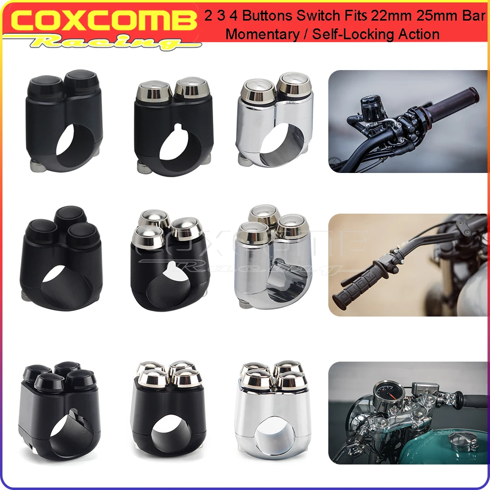 For Harley Honda CB XS XL 650 750 Momentary Self-Lock Switch Button Motorcycle 2&3&4 Button Switch 22mm 7/8