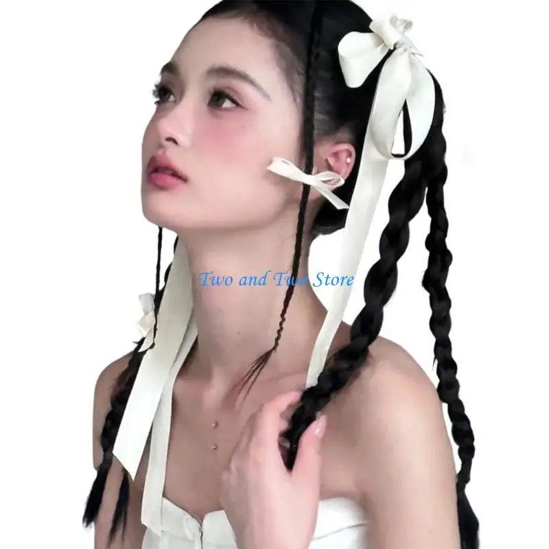 

HX6F 5pcs Braids Hair Clip for Wedding Bride Ribbon Layered Bowknot Hair Barrettes Ponytail Hair Barrettes for Teens Girl