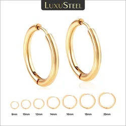 LUXUSTEEL 8-20mm Chunky Hoops Earring Stainless Steel For Women Men Gold Color Miami Round Circle Cartilage Ear Piercing Jewelry