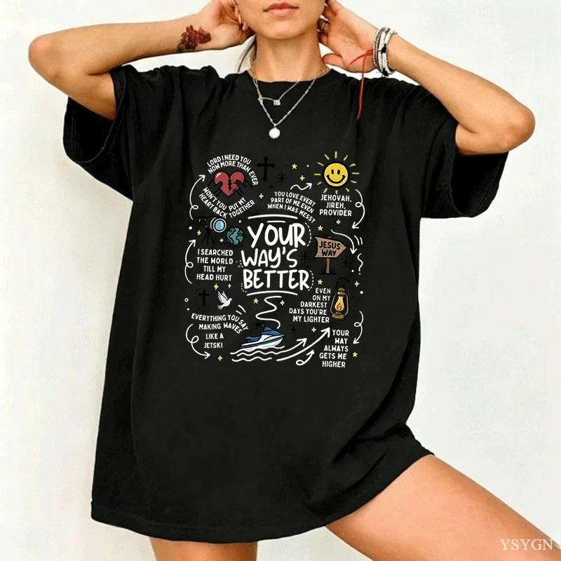 Christian Worship Lyrics T Shirts Casual Round Neck Printed Cotton Short Sleeve T-shirts Unisex Short Sleeve Tshirt Woman