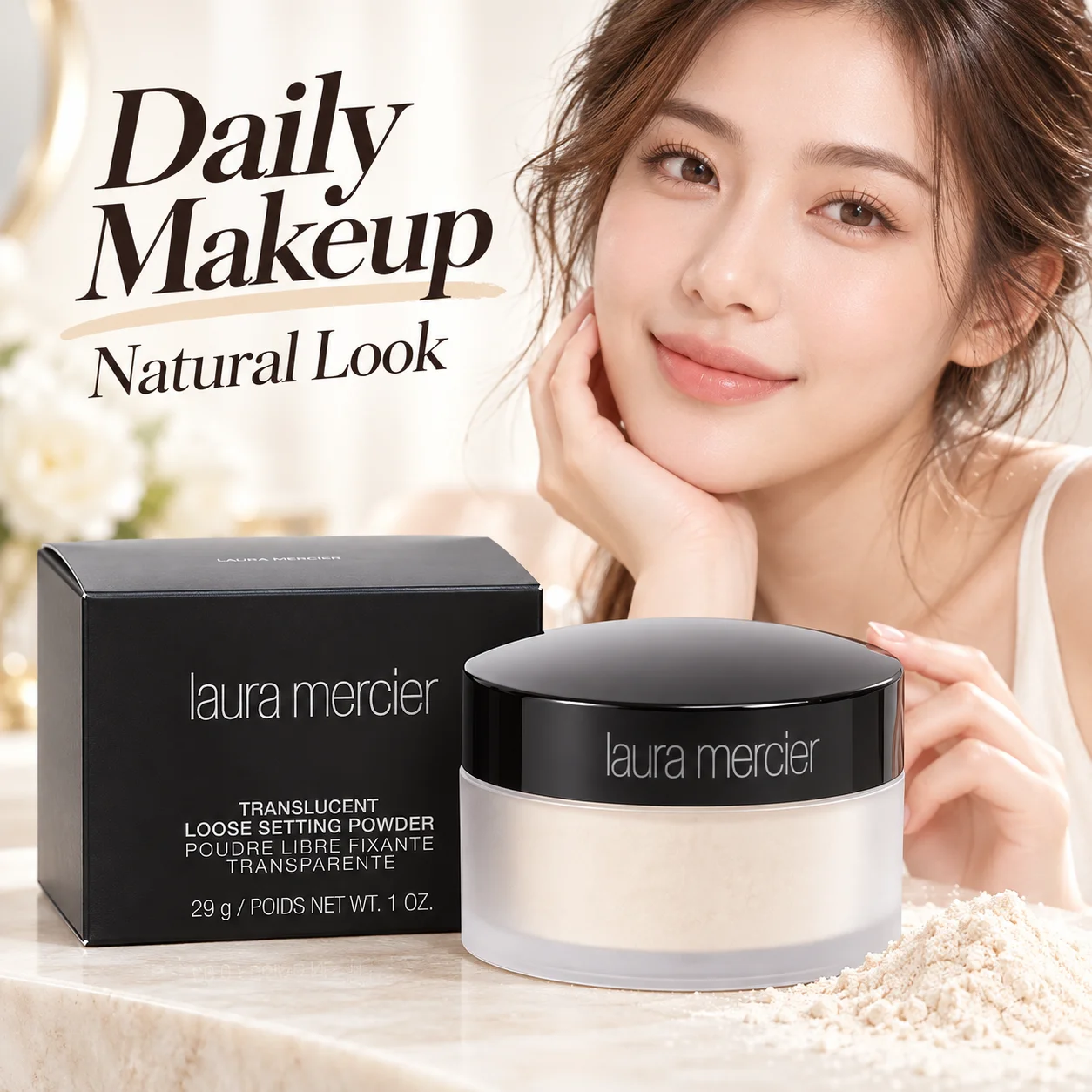 Translucent Loose Face Powder For Soft Light Makeup, Natural Looking Finish And Long Lasting Setting For Everyday Beauty Routine