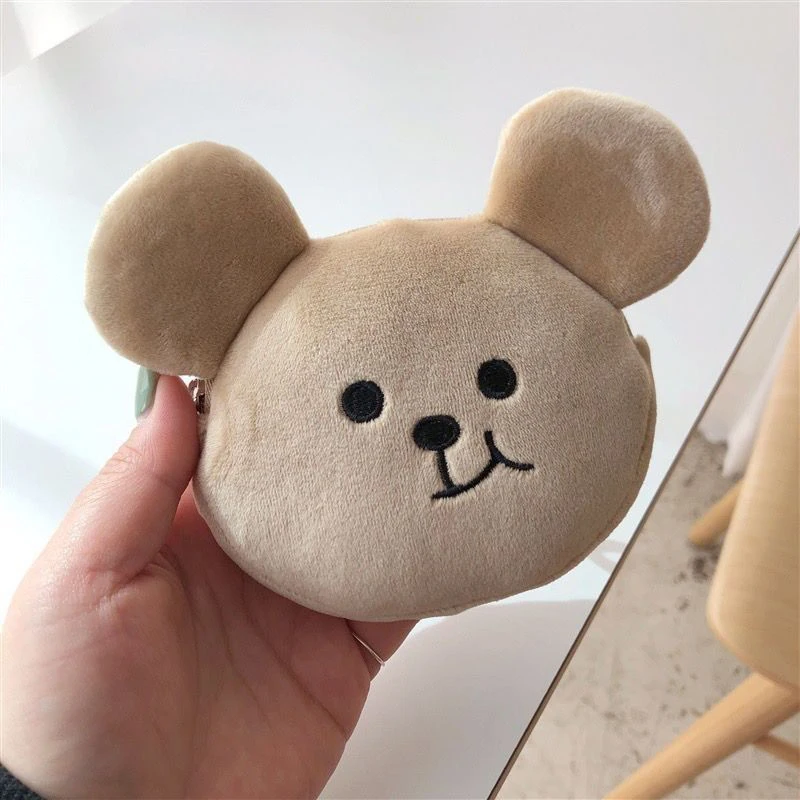 1Pcs Cartoon Storage Bag Plush Cute Bear Coin Purse Mini Girls Wallet Earphone Zipper Keychain Cosmetic lipstick Bag