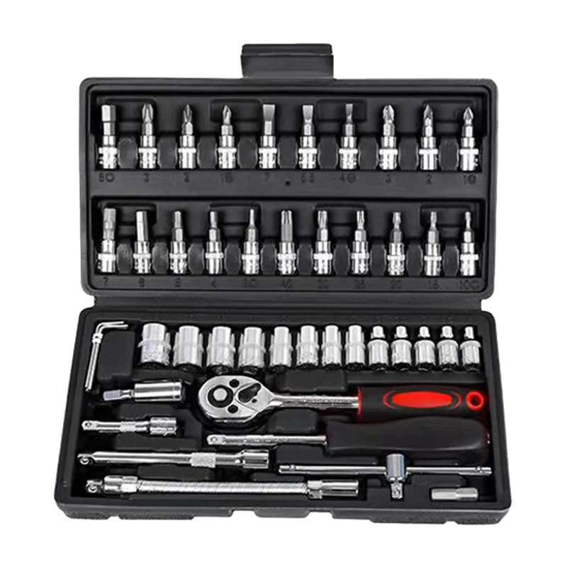 46 Piece Auto Repair Tool Set Sleeve Tool with Ratchet Tool Set Auto Parts Auto Repair Tools Tool Kit,Black