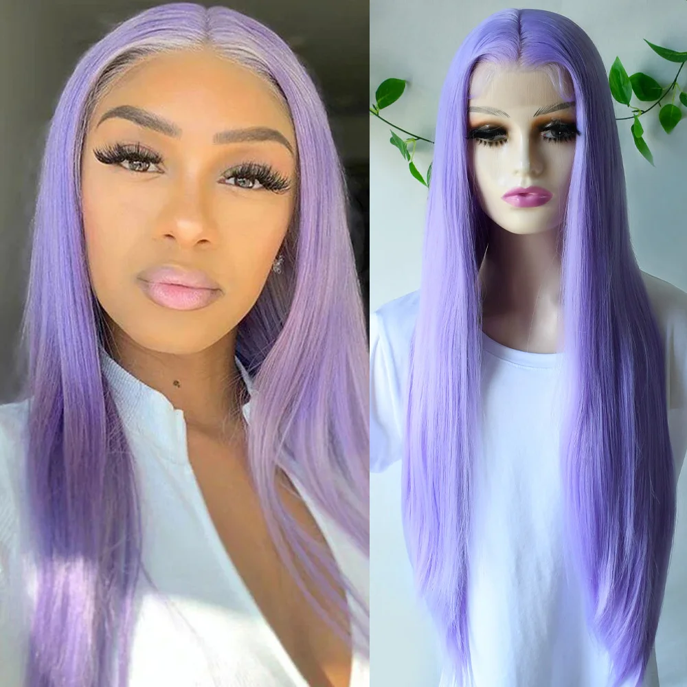 

Purple Lace Front Wig 13x4 HD Lace Wig Preplucked Glueless Synthetic Bone Straight Lace Front Wig Cosplay Party