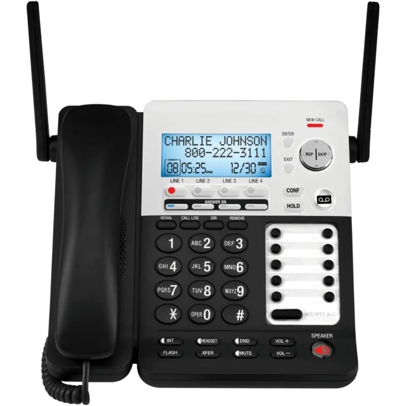 home.SynJ SB67158 DECT 6.0 4-Line Corded/Cordless Small Business Phone System with Answering System,Black/silver