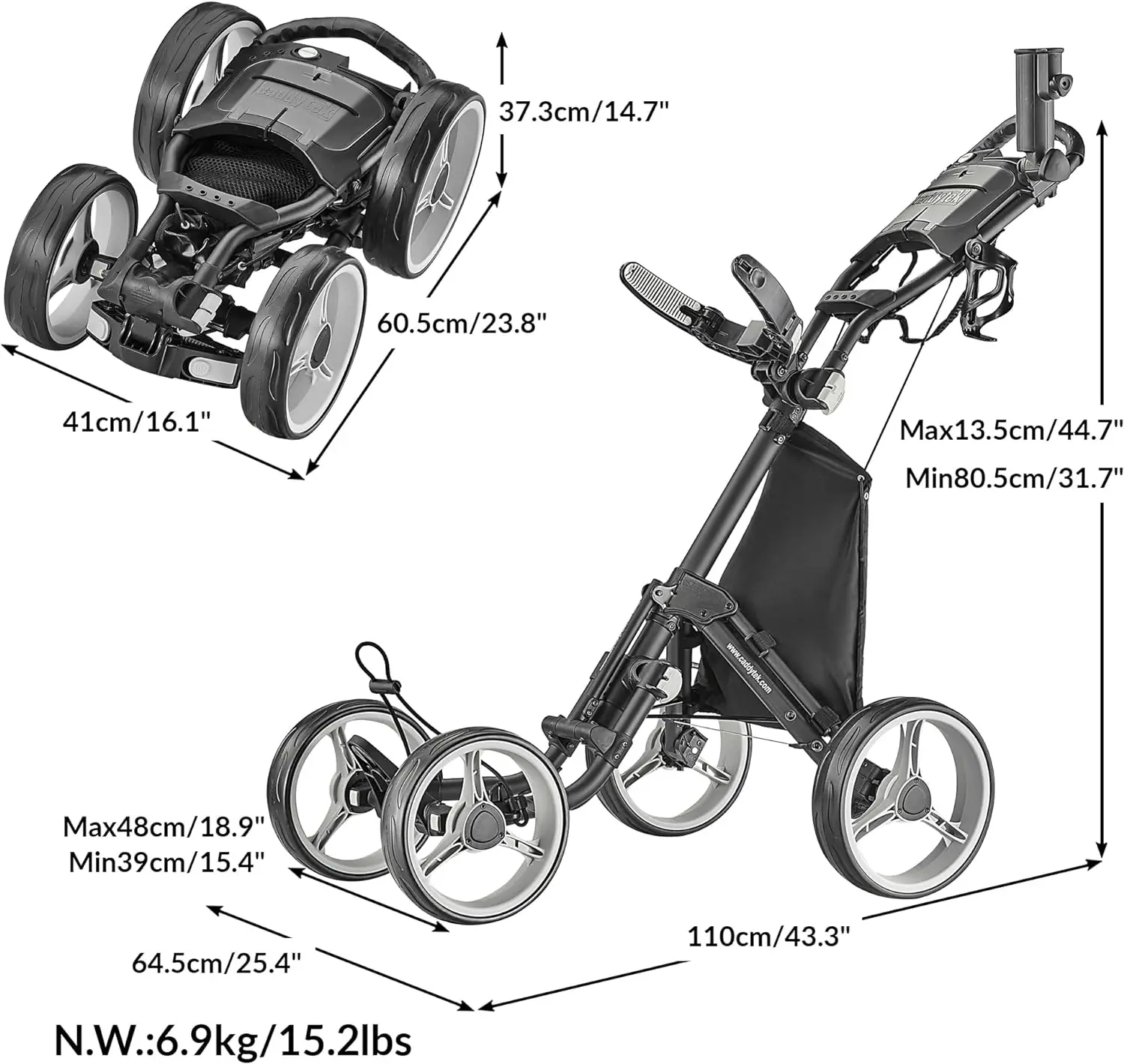 4 Wheel Golf Push Cart, Explorer Version 8