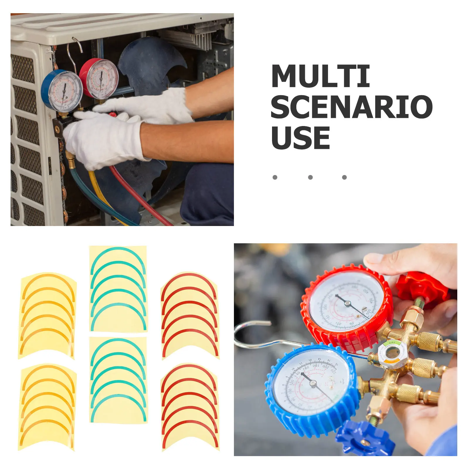 6Sheets Pressure Instrument Identification Decal Waterproof Sun-Resistant Color-Coded Gauge Label Easy Install Accurate Range