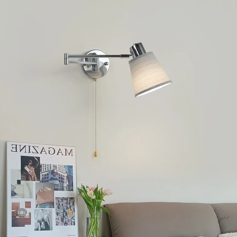 Cream Wind Telescopic Folding Wall Lamp Nordic Simple Study Creative Pull Rocker Arm Line Switch Bedroom Headboard Wall Lamp